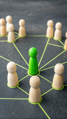 Central Leader & Connected Team: The vibrant image shows a strategic connection network where a leader interacts with their team members.