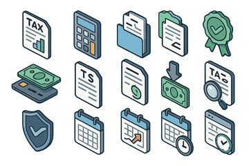 Fototapeta premium Financial and Business Isometric Icons for Tax and Accounting