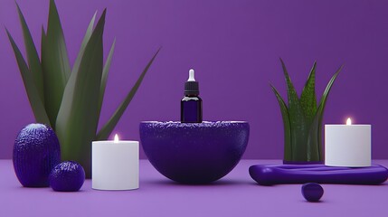 Purple Aesthetic Spa Product Mockup with Candles and Plants