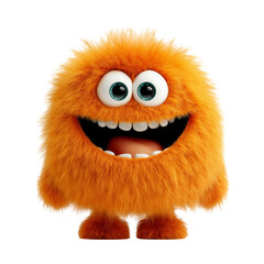 Obraz premium Funny cartoon monster character vector illustration with a cute, furry face like a smiling lion and an alien-like owl, isolated 3D comic art toy