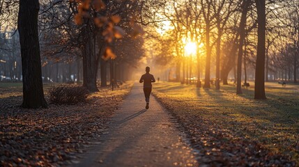 Silhouette of Jogger Running During Sunset in Park