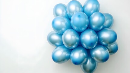 Fototapeta premium Cluster of Shiny Light Blue Balloons on White Background