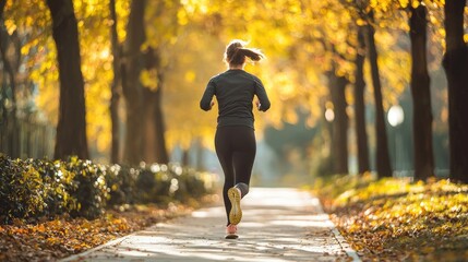 Obraz premium Jogger Running on Paved Trail in Urban Park