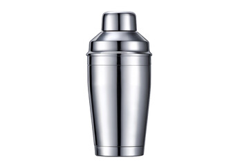 A silver cocktail shaker with a lid