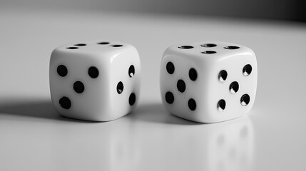 Two white dice on a light gray surface (1)