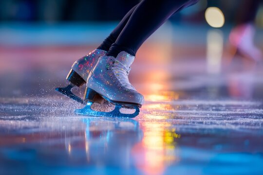 Graceful ice skating performance under sparkling lights