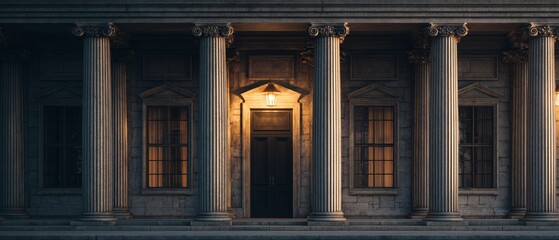 Classic Architectural Facade With Ornate Columns and Symmetry