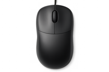 Black wireless computer mouse isolated on transparent background, perfect for technology or computer-related projects