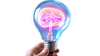 Hand holding light bulb with colorful, swirling light inside, symbolizing creativity and innovative ideas. vibrant colors and dynamic energy evoke inspiration and imagination
