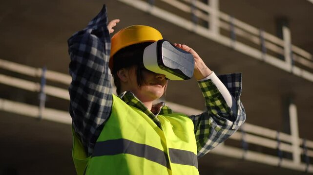 A skilled construction worker is utilizing cutting edge VR technology to enhance safety training right at the work site