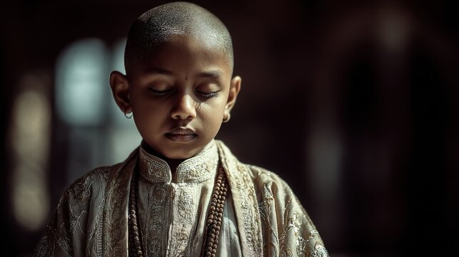 Child in contemplation, a moment of introspection - Powered by Adobe