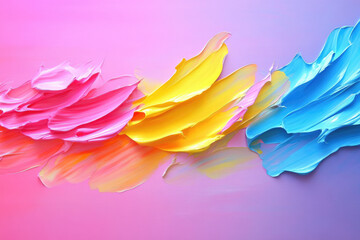 Vibrant abstract paint splatter design featuring shades of neon pink, yellow, and blue, creating dynamic and energetic visual effect. colors blend seamlessly, evoking sense of creativity and joy