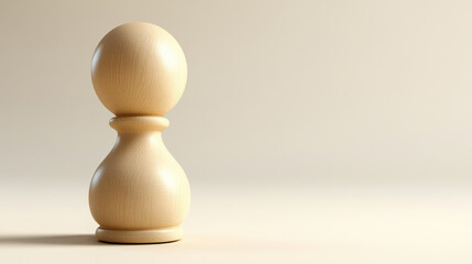 Wooden pawn piece stands elegantly against soft, neutral background, showcasing its smooth texture and natural finish. This simple yet striking design evokes feelings of strategy and contemplation