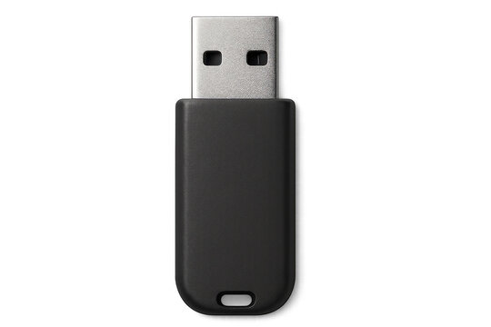 Close-up of a black usb flash drive, isolated on a transparent background, ready for data transfer and storage