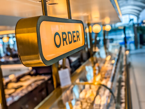 order sign at fast food restaurant or bar