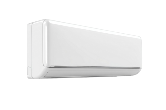 A white air conditioner is on a white background