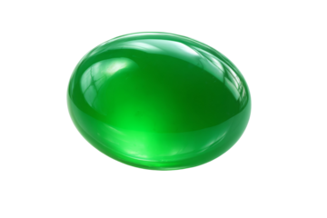 A green pill is sitting on a white background