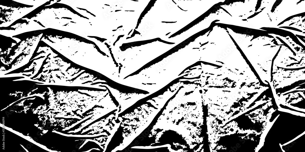 Poster high contrast abstract featuring wrinkled surface with black lines and white spaces pattern creating