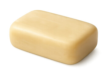 Classic light yellow soap bar resting on a transparent background, perfect for hygiene and cleanliness concepts