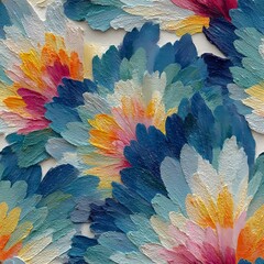 Seamless pattern showcasing airy feathered brushstrokes in turquoise yellow and pink with soft painterly blends on a richly textured backdrop