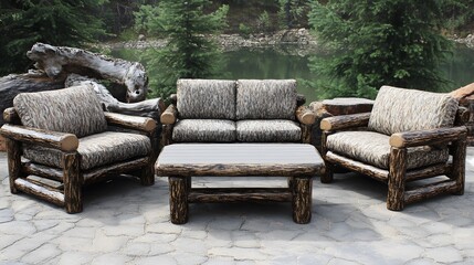 Rustic Log Cabin Patio Furniture Set Outdoor Sofa