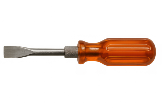 Classic orange screwdriver isolated on transparent background, ready for design projects and creative compositions