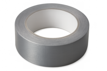 Studio shot featuring a roll of gray duct tape, isolated against a transparent background, highlighting its strong and durable adhesive qualities