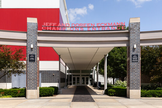 DeKalb, IL, USA - June 19, 2025: The Jeff and Doreen Eckmann Champions Entrance to the Kenneth and Ellen Chessick Practice Center at Northern Illinois University.