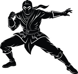 Naklejka premium Ninja in Action Pose Silhouette