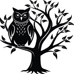 Fototapeta premium Owl on Tree Silhouette