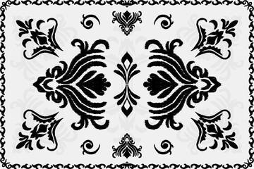 Black Floral Ornament Pattern on White Background, seamless floral patterns design for decorative, wall, wallpaper, wrapping paper, fabric, silk, scarf, pillow, book, wall, backdrop and etc. abstract 