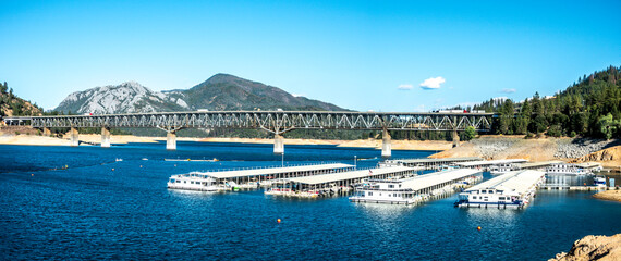 Water level is low at Lake Shasta in Northern California