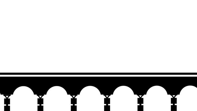 A historic multi-arch bridge in monochrome black evokes classic engineering and timeless design in a simplified silhouette style