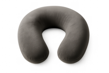 Gray neck pillow isolated on transparent background, ensuring comfortable journey for travelers seeking relaxation and support