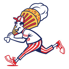 Naklejka premium Joyful ice cream mascot running with a giant cone