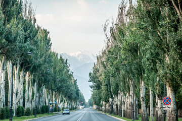 Scenic views around bishkek city roads and view of mountains in kyrgyzstan
