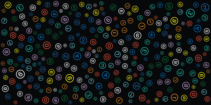 Colorful Numbers in Circles Pattern on Black Background.