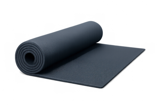 Compact yoga mat rolling, showcasing wellness accessory against clean transparent backdrop