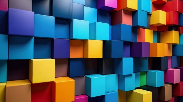 Vibrant colorful 3D cubes background, abstract geometric pattern with assorted colors, conceptual art for modern design. - Powered by Adobe