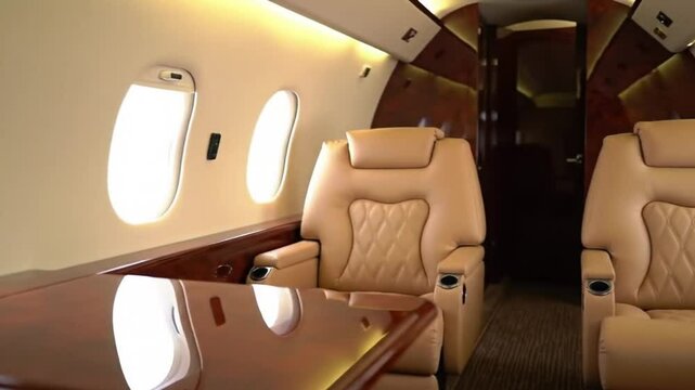 A premium leather seat inside a private aircraft, showcasing comfort, exclusivity, and business travel luxury.

