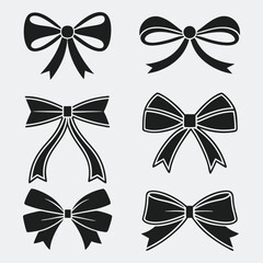 Six Black Bow Silhouettes Gift Wrap Design Elements