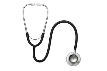 Realistic black stethoscope on transparent background, ideal for healthcare and medical-themed visuals