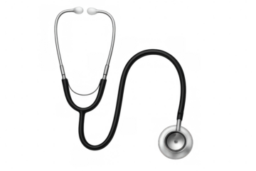 Realistic black stethoscope on transparent background, ideal for healthcare and medical-themed visuals