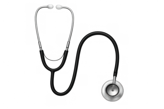 Realistic black stethoscope on transparent background, ideal for healthcare and medical-themed visuals