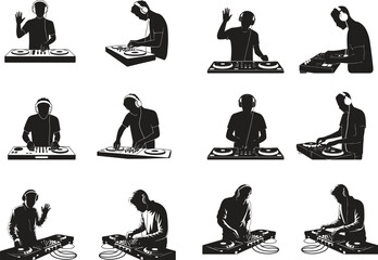 Set of silhouette dj player icon vector illustration with white background	