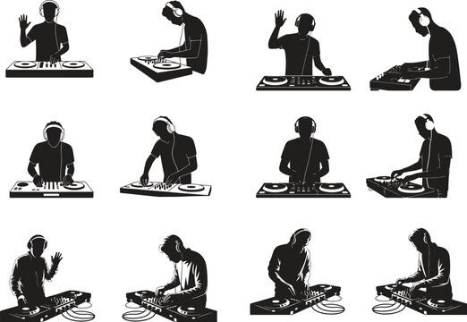 Set of silhouette dj player icon vector illustration with white background	