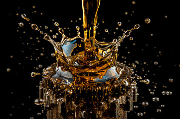 Golden oil cascading over intricate gear mechanism