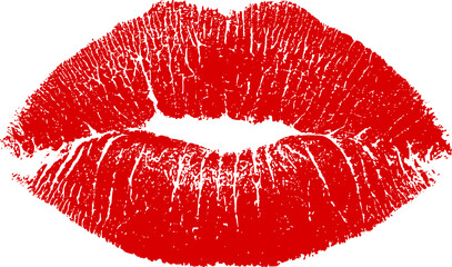 Fototapeta premium Red illustration highlights a bold lip print with textured details, perfect for romantic or fashion-themed designs.