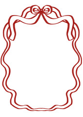Elegant wavy rectangle frame decorated with a cute bow on top, perfect for invitations, scrapbooking, and girly designs in red maroon