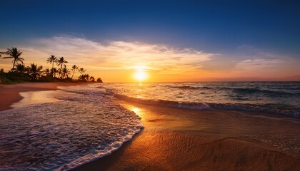 Naklejka premium sunset on the beach landscape desktop background